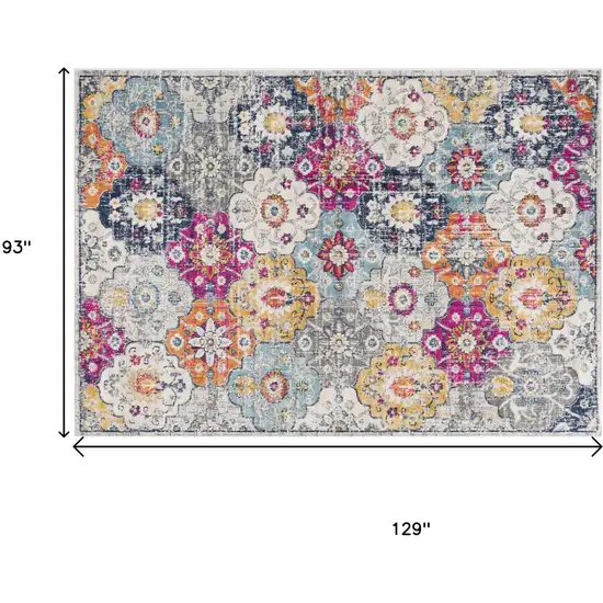 Blue and Ivory Floral Area Rug Photo 3