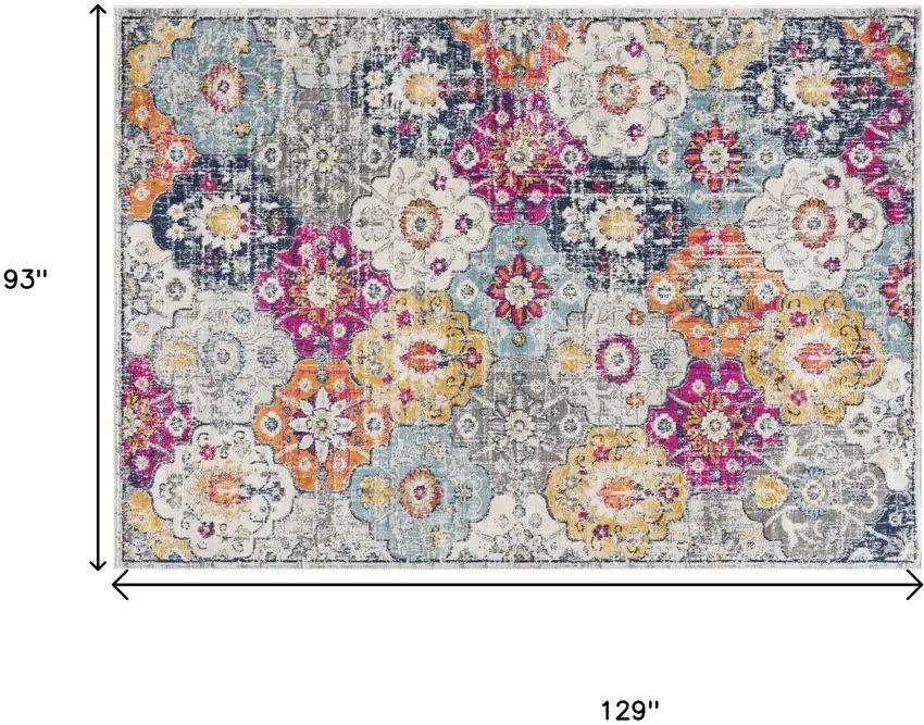 Blue and Ivory Floral Area Rug Photo 3