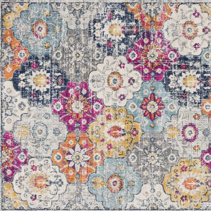 Blue and Ivory Floral Area Rug Photo 4