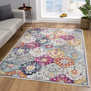 Photo of Rust Distressed Floral Area Rug