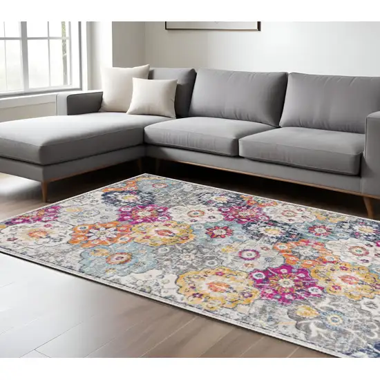 Blue and Ivory Floral Area Rug Photo 1