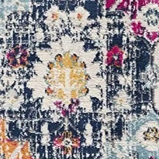 10' Blue And Ivory Floral Runner Rug Photo 1
