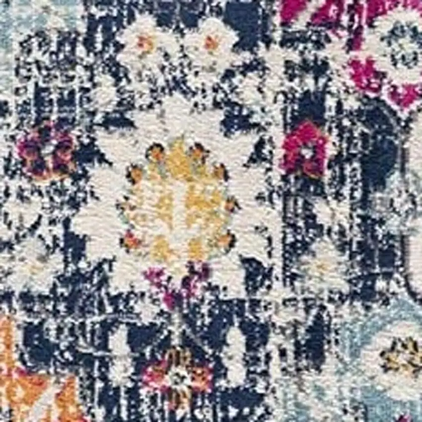 10' Blue And Ivory Floral Runner Rug Photo 1