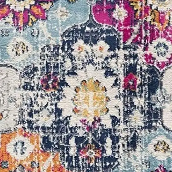 10' Blue And Ivory Floral Runner Rug Photo 8