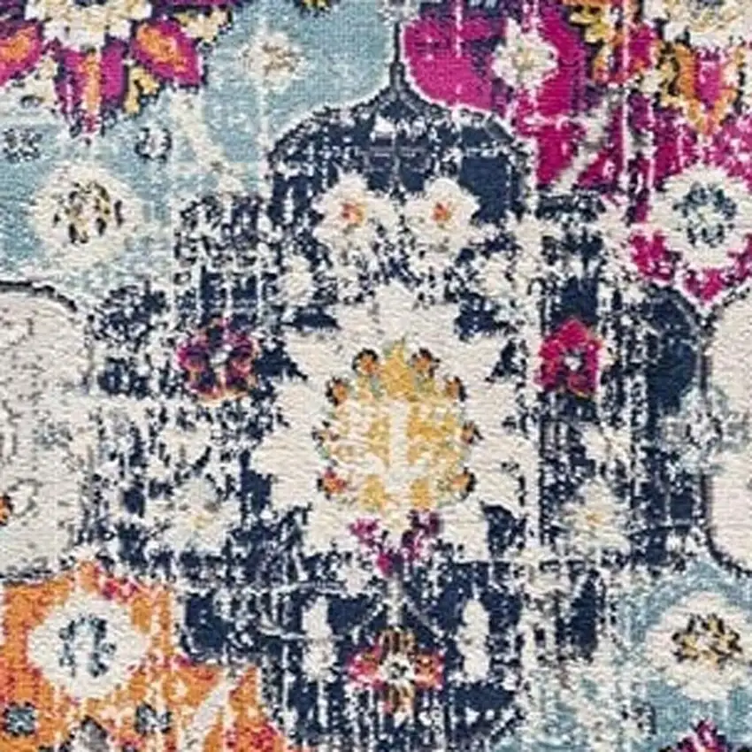 10' Blue And Ivory Floral Runner Rug Photo 8