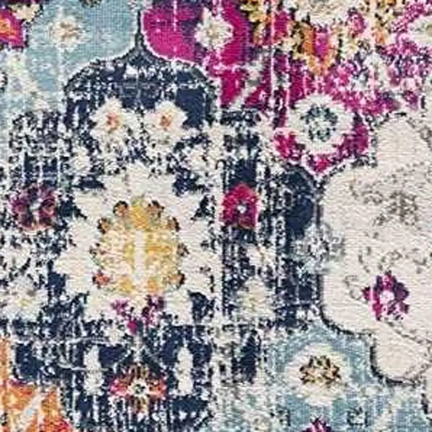 13' Blue And Ivory Floral Runner Rug Photo 6
