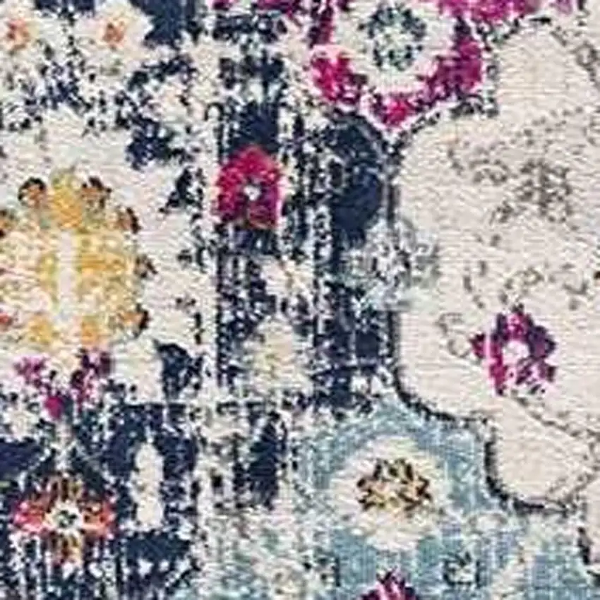 13' Blue And Ivory Floral Runner Rug Photo 5
