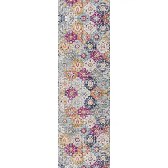 8' Blue And Ivory Floral Runner Rug Photo 1