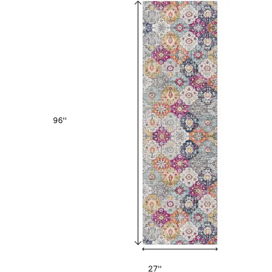 8' Blue And Ivory Floral Runner Rug Photo 5