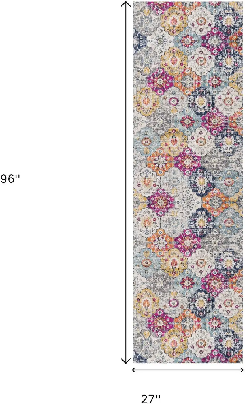 8' Blue And Ivory Floral Runner Rug Photo 5