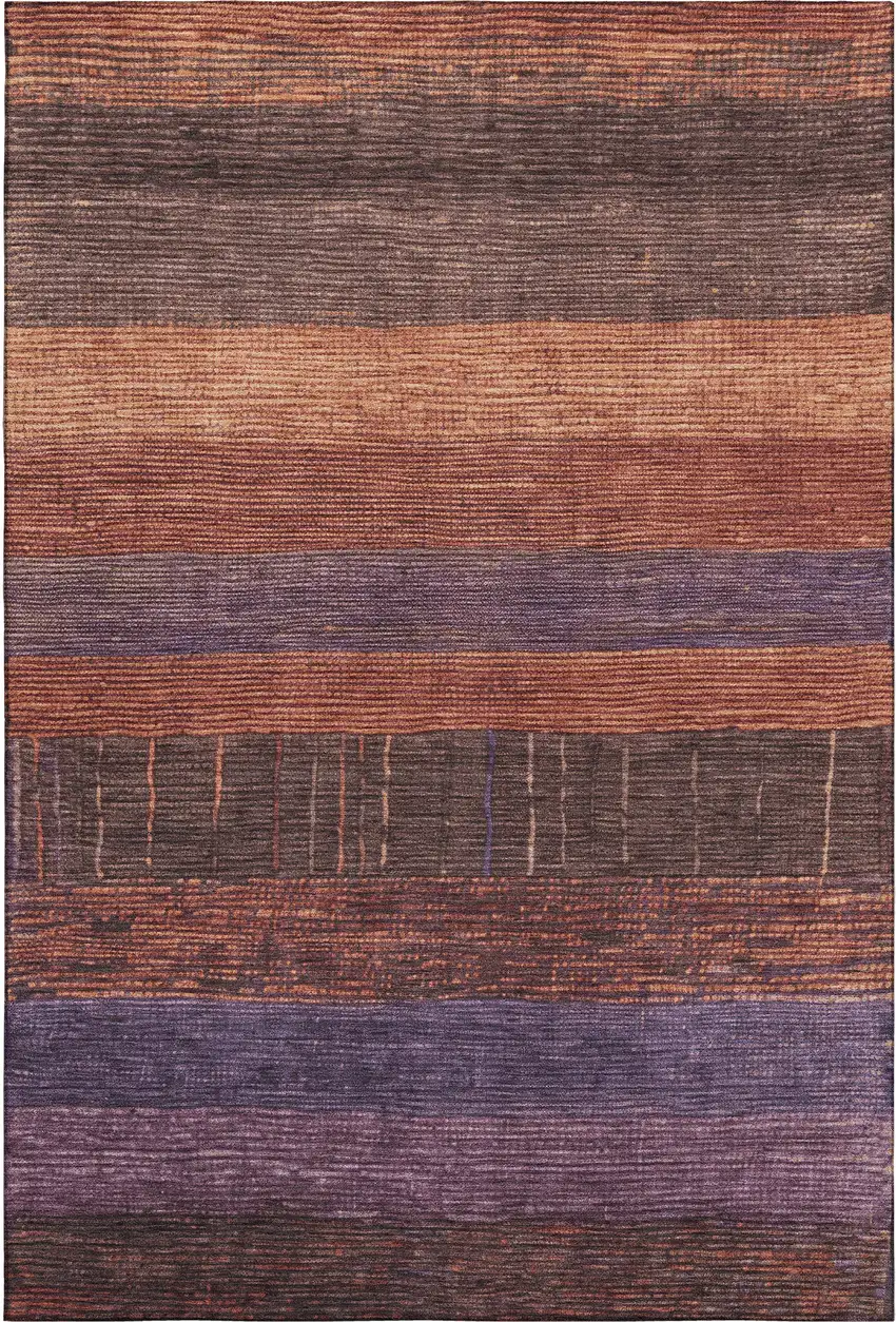 Rust Eggplant And Terra Cotta Striped Washable Area Rug With UV Protection Photo 3