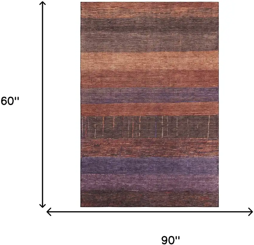 Rust Eggplant And Terra Cotta Striped Washable Area Rug With UV Protection Photo 6