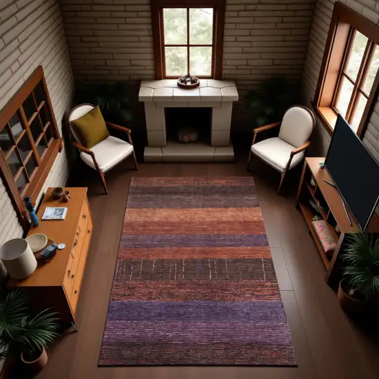 Rust Eggplant And Terra Cotta Striped Washable Area Rug With UV Protection Photo 2