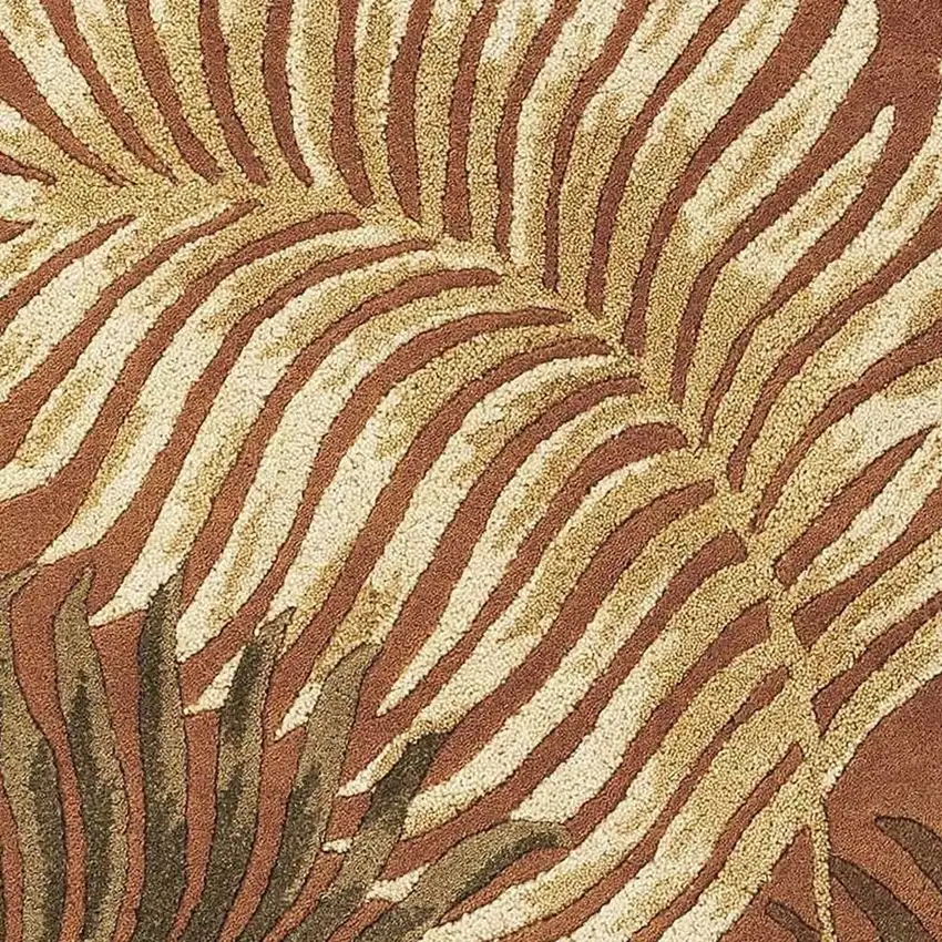 Rust Orange And Green Wool Botanical Leaves Hand Tufted Area Rug Photo 5