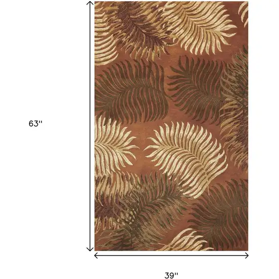 Rust Orange And Green Wool Botanical Leaves Hand Tufted Area Rug Photo 3