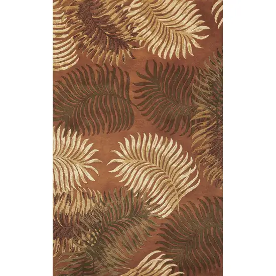 Rust Orange And Green Wool Botanical Leaves Hand Tufted Area Rug Photo 2