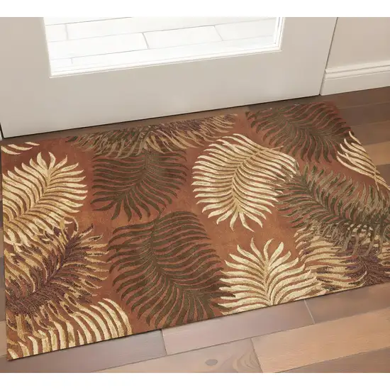 Rust Orange And Green Wool Botanical Leaves Hand Tufted Area Rug Photo 1