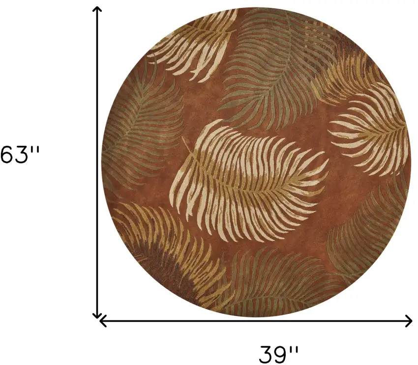 Rust Fern Leaves Wool Area Rug Photo 6