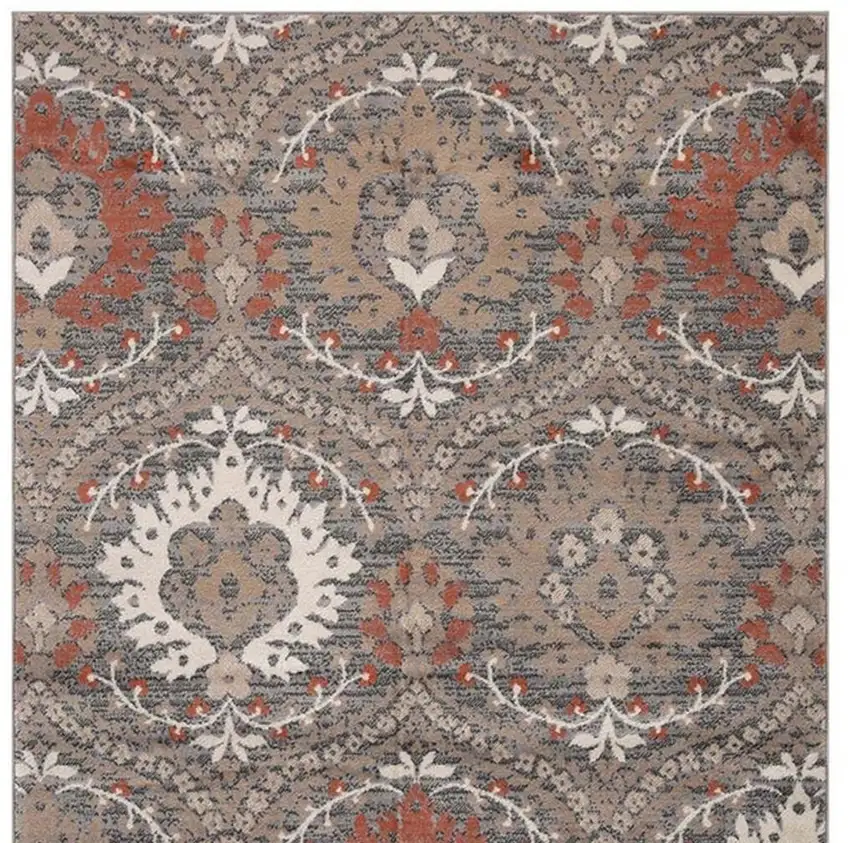 Rust Brown And Gray Floral Area Rug Photo 5
