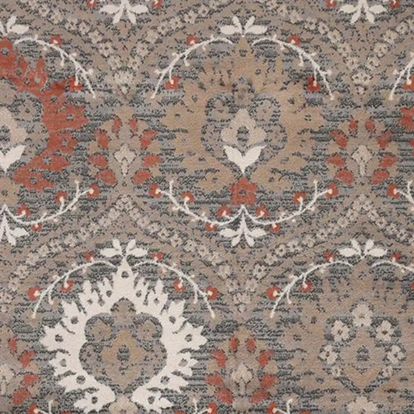 Rust Brown And Gray Floral Area Rug Photo 4