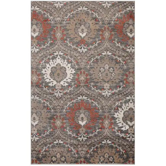 Rust Brown And Gray Floral Area Rug Photo 2