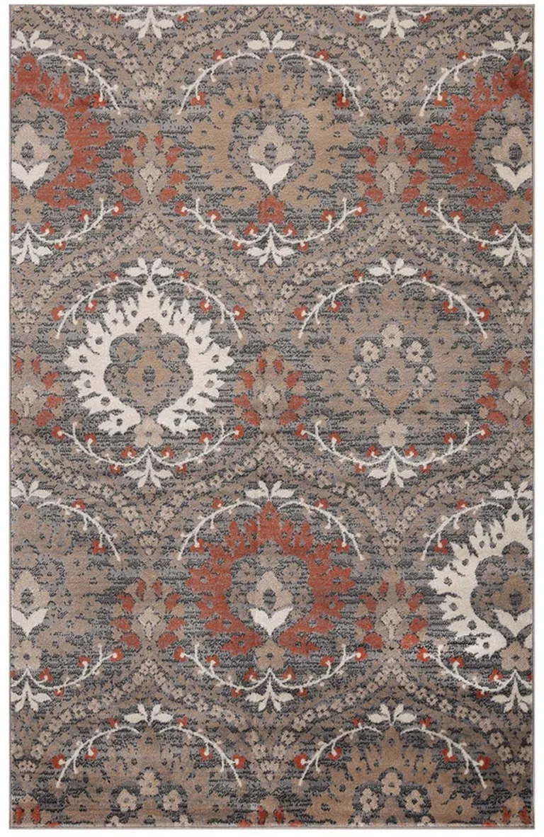 Rust Floral Stain Resistant Area Rug Photo 2