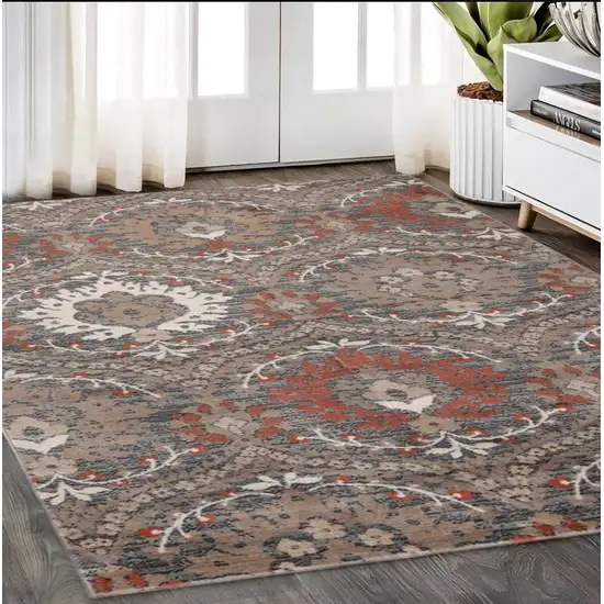 Rust Brown And Gray Floral Area Rug Photo 1