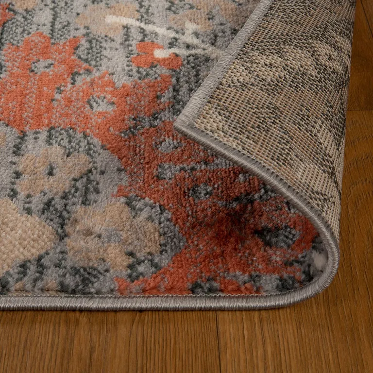 Rust Floral Stain Resistant Area Rug Photo 5
