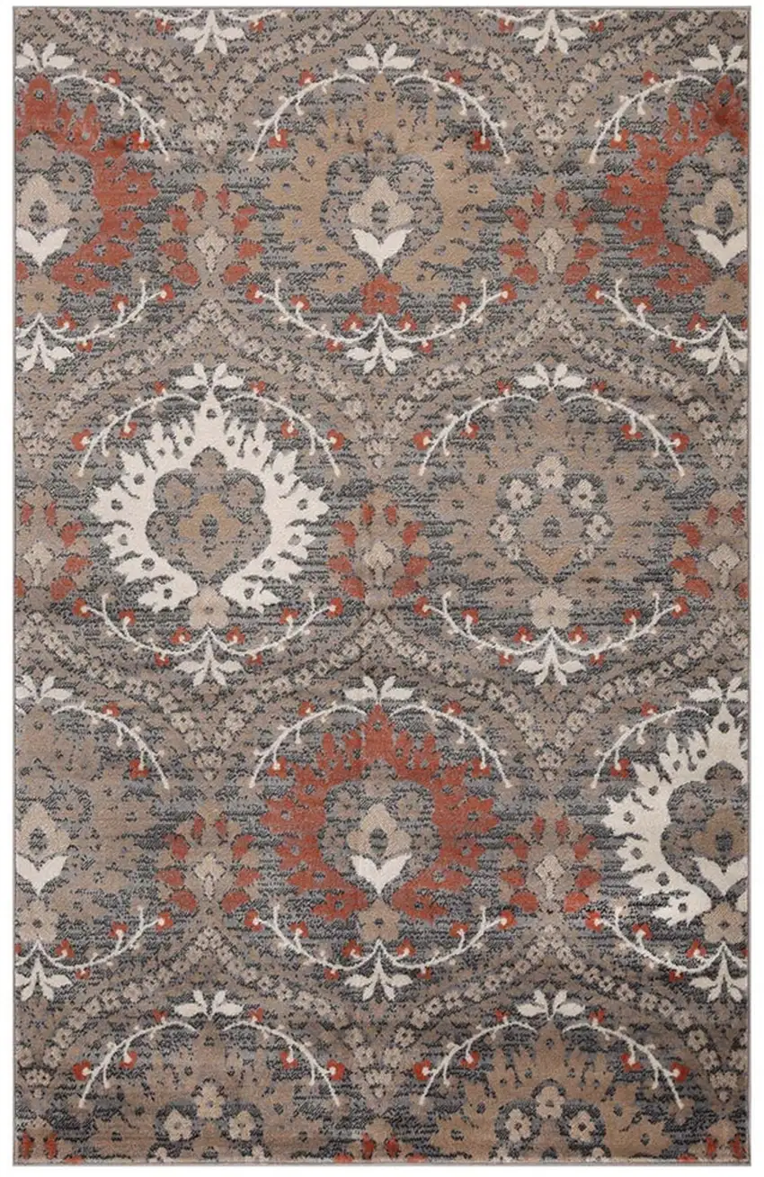 Rust Floral Stain Resistant Area Rug Photo 1