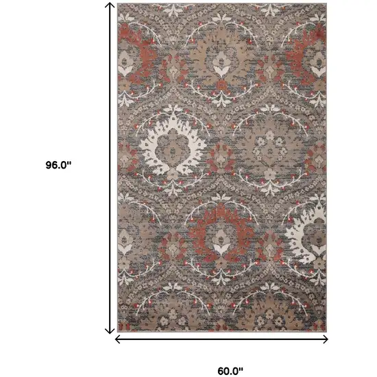 Rust Brown And Gray Floral Area Rug Photo 3