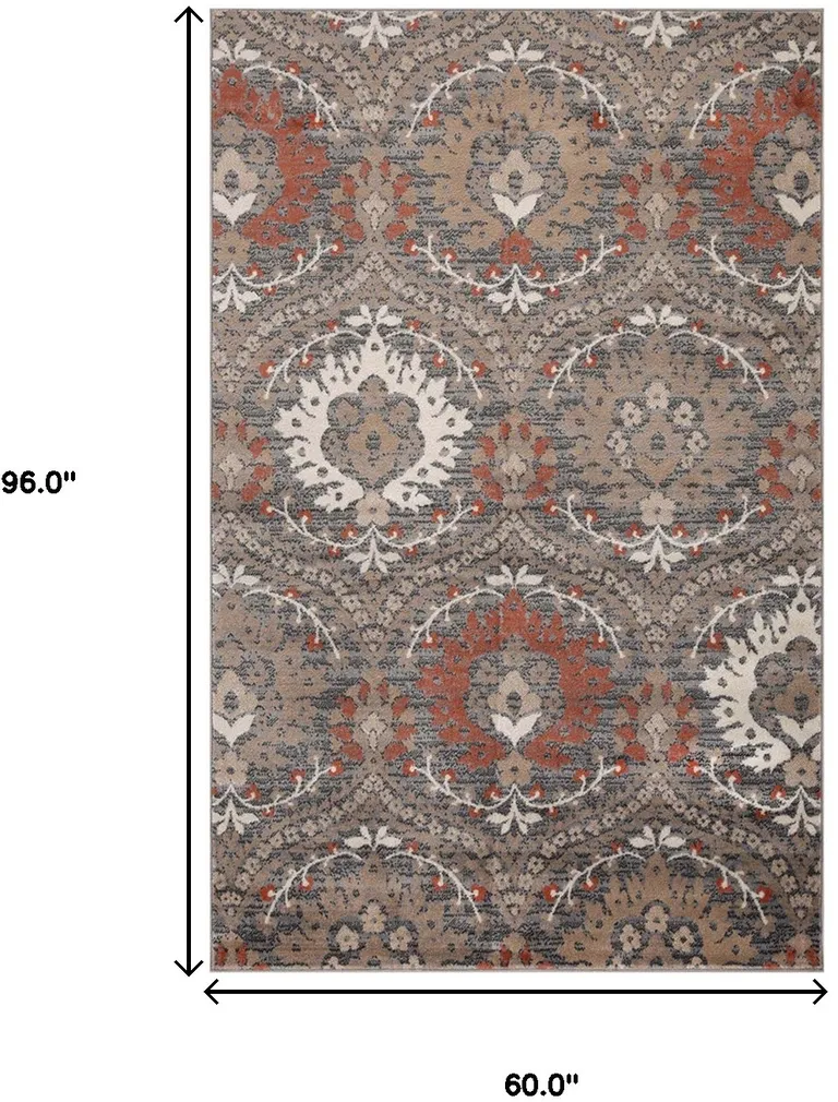 Rust Floral Stain Resistant Area Rug Photo 3