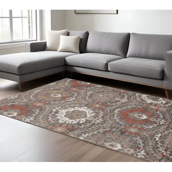 Rust Brown And Gray Floral Area Rug Photo 1