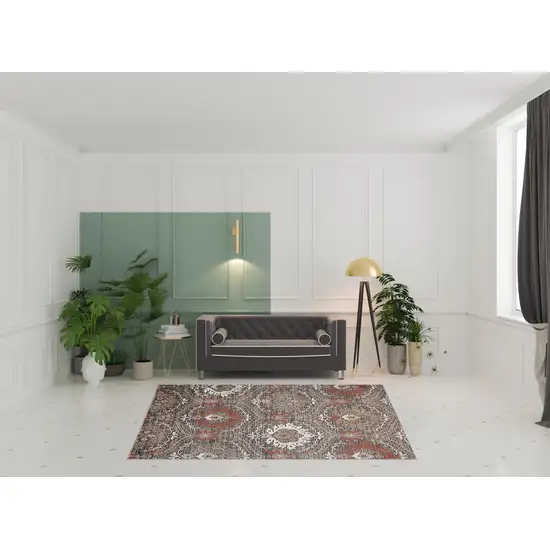 Rust Floral Stain Resistant Area Rug Photo 8