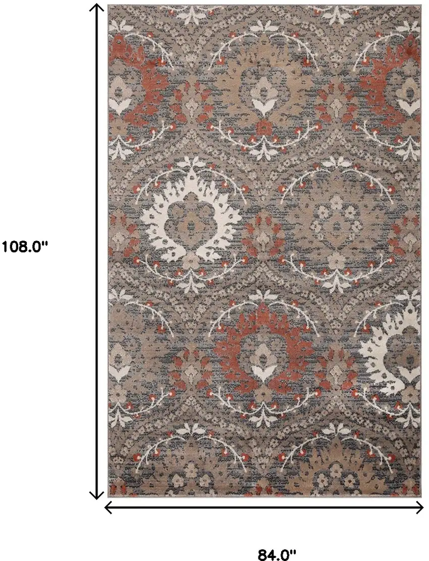 Rust Floral Stain Resistant Area Rug Photo 7