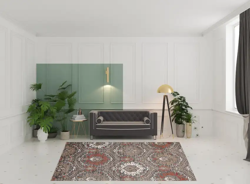 Rust Floral Stain Resistant Area Rug Photo 8