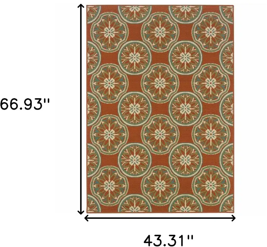 Rust Floral Stain Resistant Indoor Outdoor Area Rug Photo 5