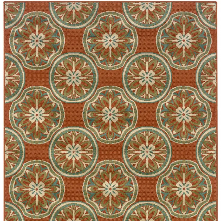Brown and Ivory Floral Stain Resistant Indoor Outdoor Area Rug Photo 4