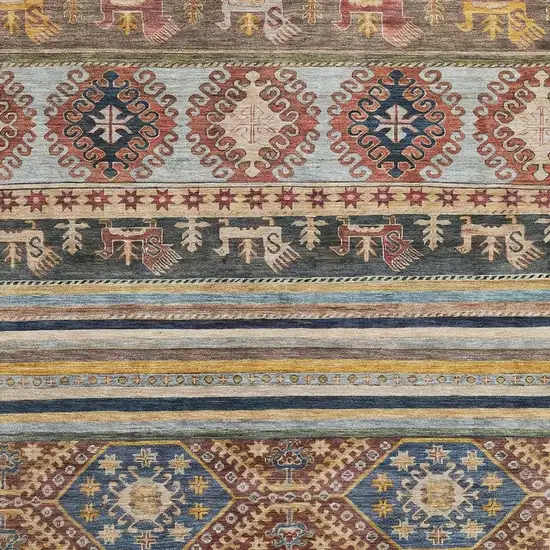 Rust Gold And Blue Medallion Washable Area Rug With UV Protection Photo 2