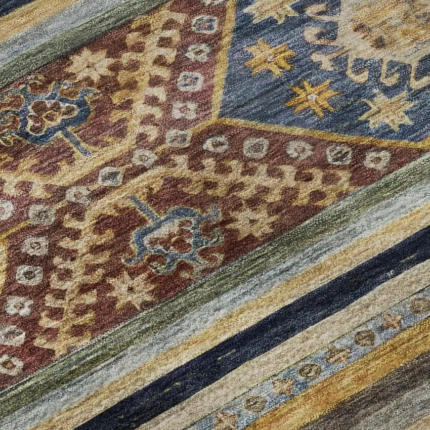 Rust Gold And Blue Medallion Washable Area Rug With UV Protection Photo 9