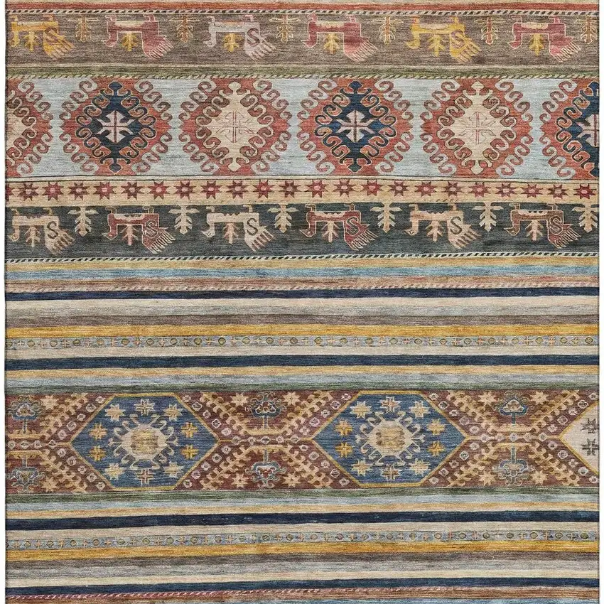 Rust Gold And Blue Medallion Washable Area Rug With UV Protection Photo 3