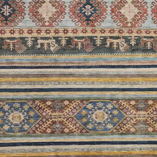 Rust Gold And Blue Medallion Washable Area Rug With UV Protection Photo 2