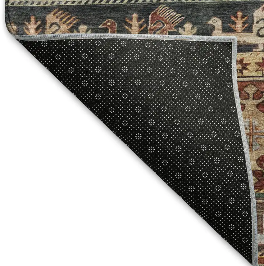 Rust Gold And Blue Medallion Washable Area Rug With UV Protection Photo 6