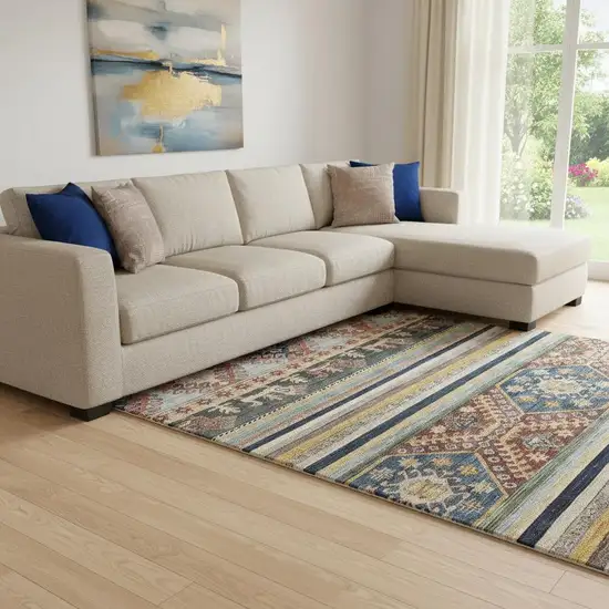 Rust Gold And Blue Medallion Washable Area Rug With UV Protection Photo 2