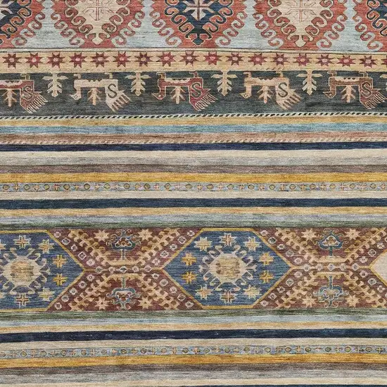 Rust Gold And Blue Medallion Washable Area Rug With UV Protection Photo 2