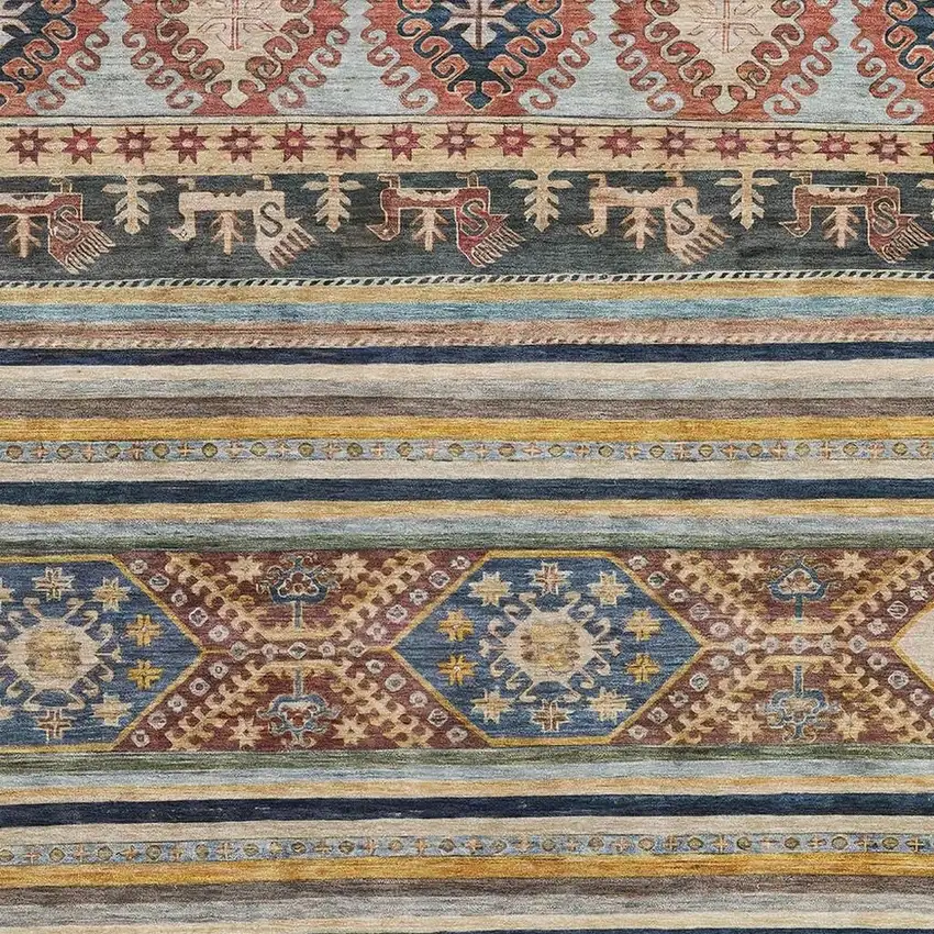 Rust Gold And Blue Medallion Washable Area Rug With UV Protection Photo 2