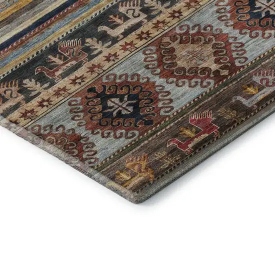 Rust Gold And Blue Medallion Washable Area Rug With UV Protection Photo 7