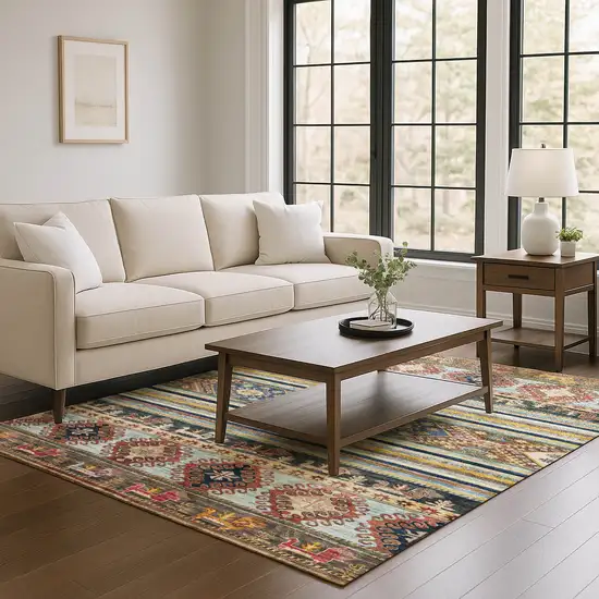 Rust Gold And Blue Medallion Washable Area Rug With UV Protection Photo 4