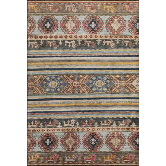 Rust Gold And Blue Medallion Washable Area Rug With UV Protection Photo 1