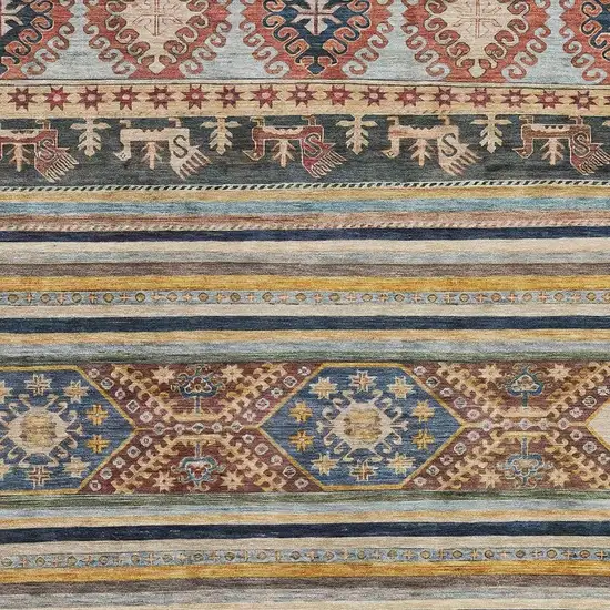 Rust Gold And Blue Medallion Washable Area Rug With UV Protection Photo 2