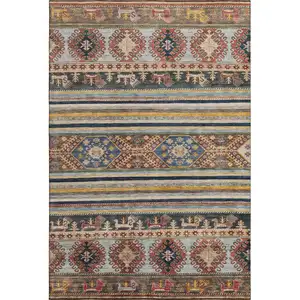 Photo of Rust Gold And Blue Medallion Washable Area Rug With UV Protection